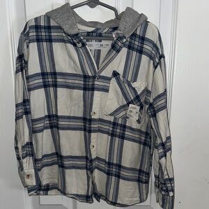 Zara Navy and Cream Striped Shirt